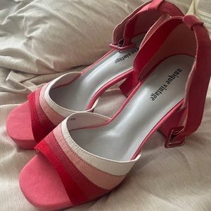 Pink Suede Peep Toe Platform Heels